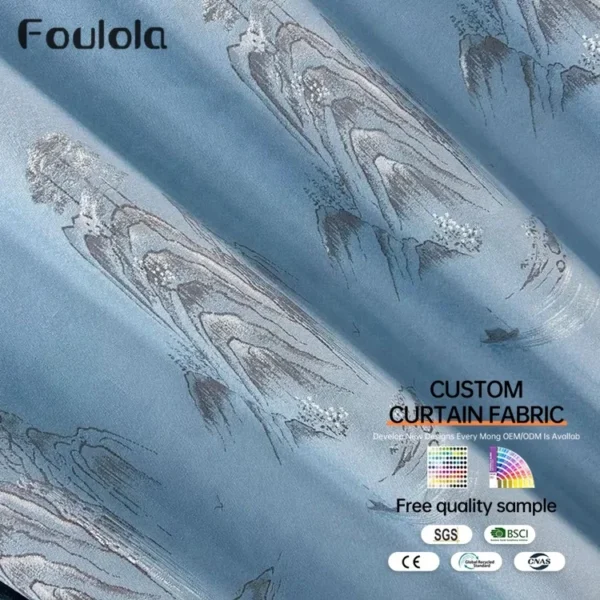 Factory Supply  Ancient Style Landscape Pattern  80% Blackout Jacquard Polyester Curtain Fabric With 2.8M/3.2M Width