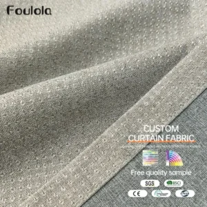 Factory Supply  One Side Jacquard One Side Linen Style 100% Blackout Curtain Fabric With PU Lamination Artwork